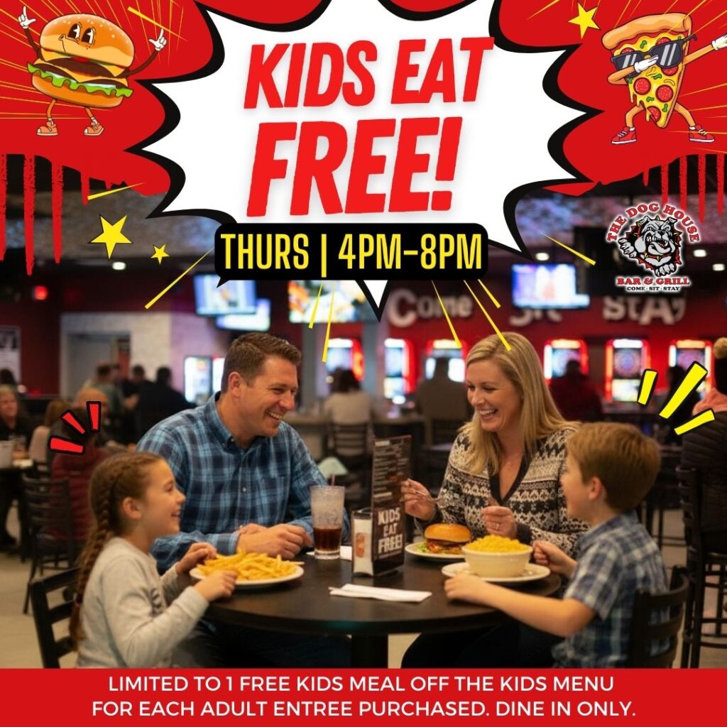 Kids and parents eating for free on Thursday at The Dog House bar and Grill in Maplewood, MN