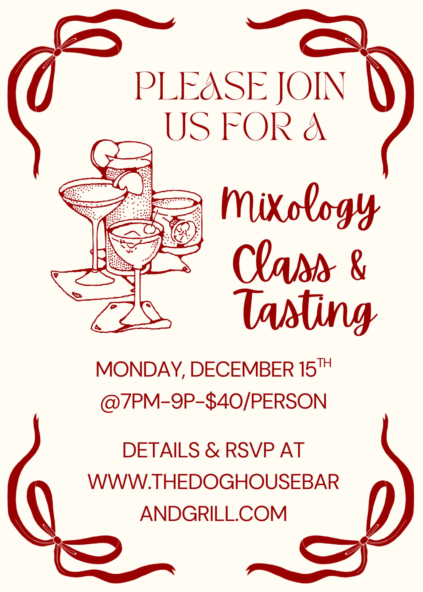 Mixology class and tasting at The Dog House